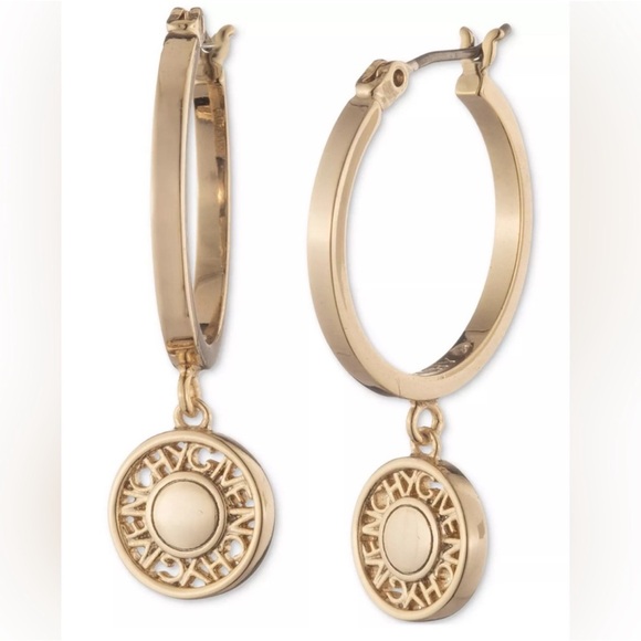 Givenchy Gold-Tone Logo Coin Charm Hoop Earrings - Picture 2 of 3